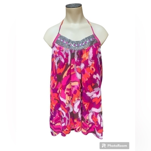 Cato Beaded Pink Multi Color Halter Top Blouse - Picture 1 of 9